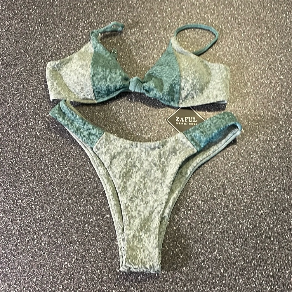 Block color - high cut - tie front bikini in sage/mint green
